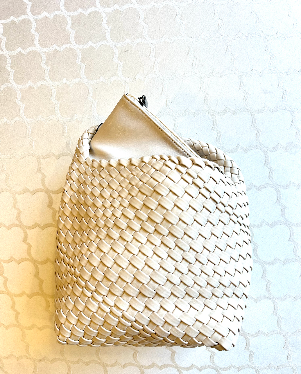 Mini Cream Woven Handbag With Pouch