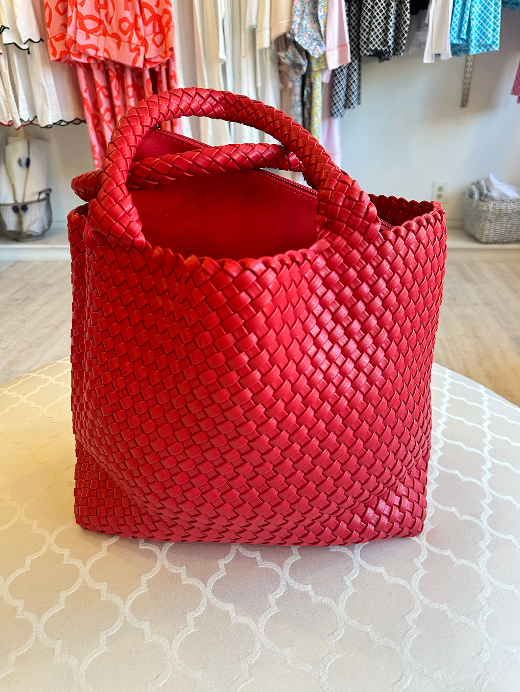 Red Woven Tote Bag