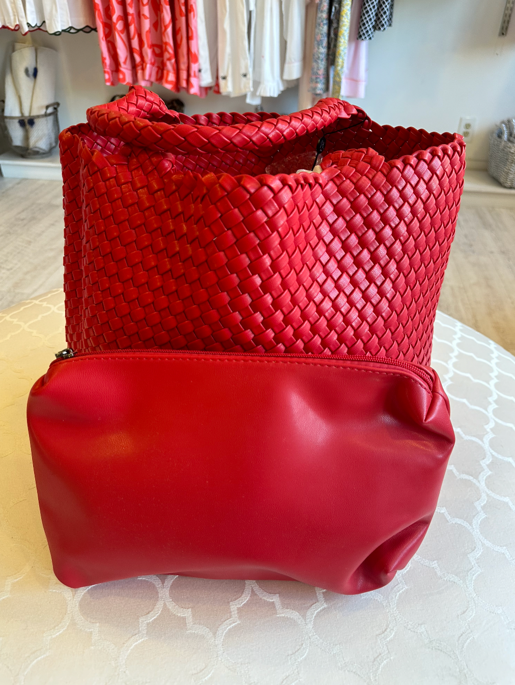 Red Woven Tote Bag