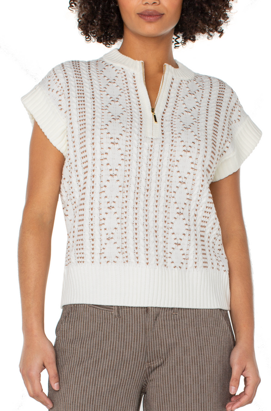 cap sleeve 1/2 zip sweater