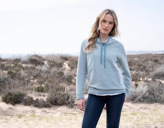 Misty Blue Ribbed Funnel Zip Sweater