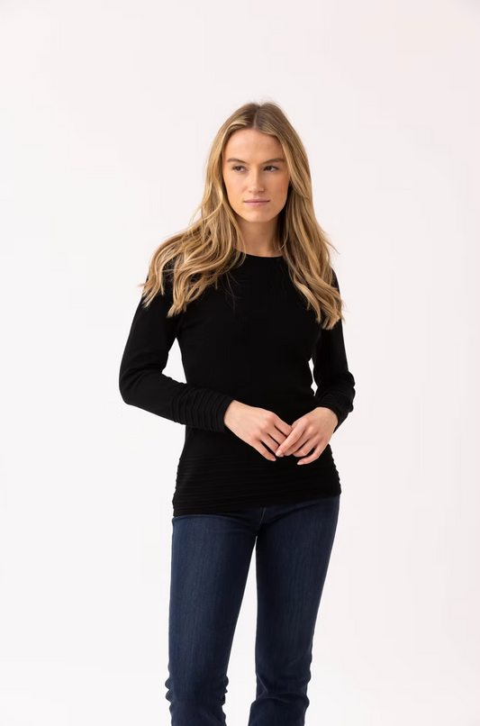 Ribbed Hem & Cuff Crew Neck Sweater – Black