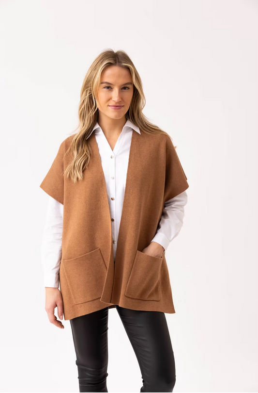 Sleeveless Pocket Wrap – Camel