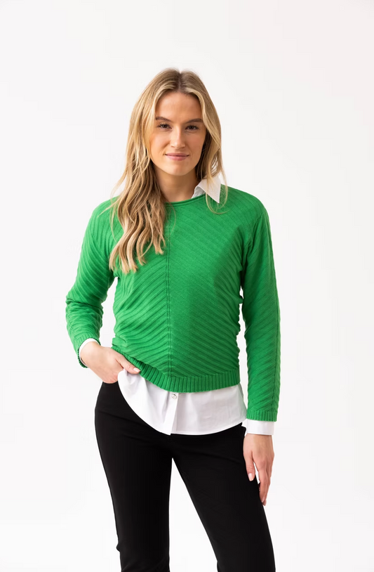 Diagonal Rib Knit Sweater – Green