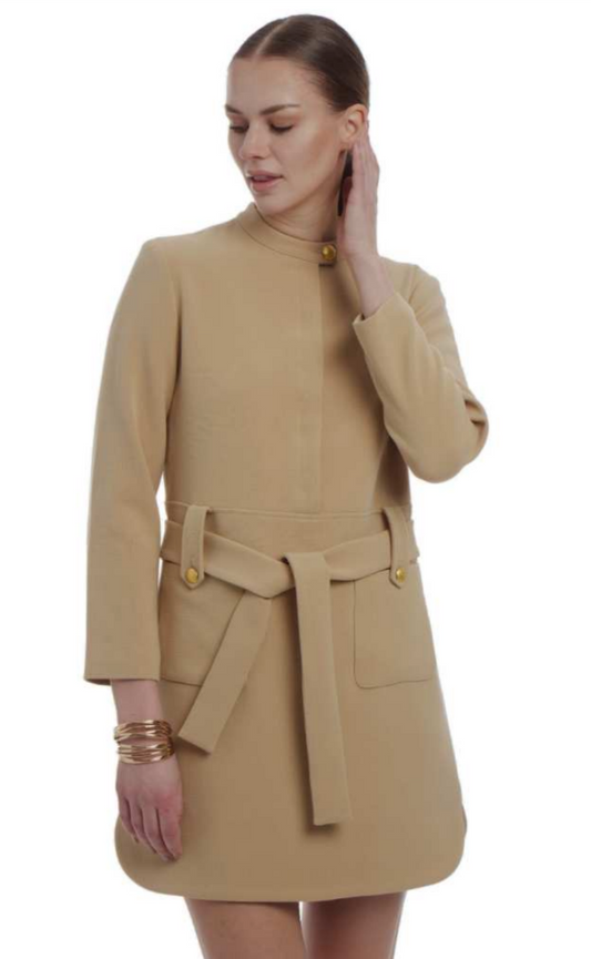 Camel Belted Mini Coat Dress