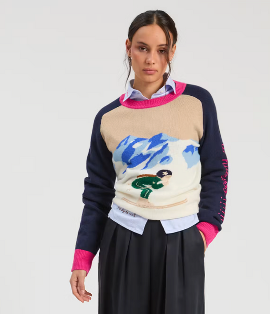 Lambswool Knit Contrast Sweater Pink accents