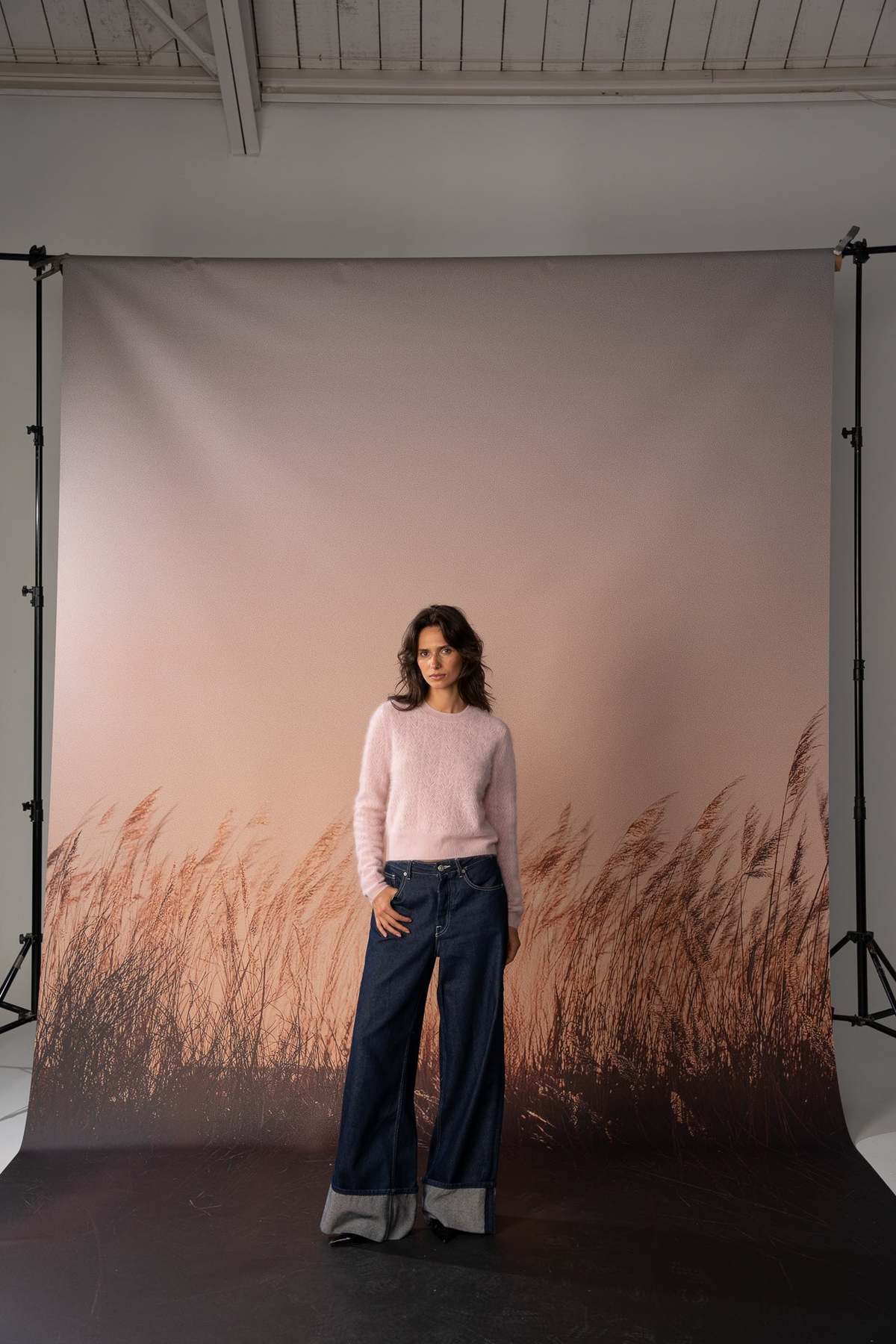 Snow stitch Crew Neck Sweater in Pixie Pink