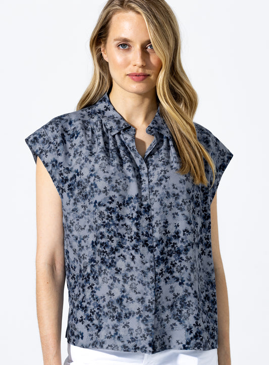 Go Printed Blouse Blue and Navy