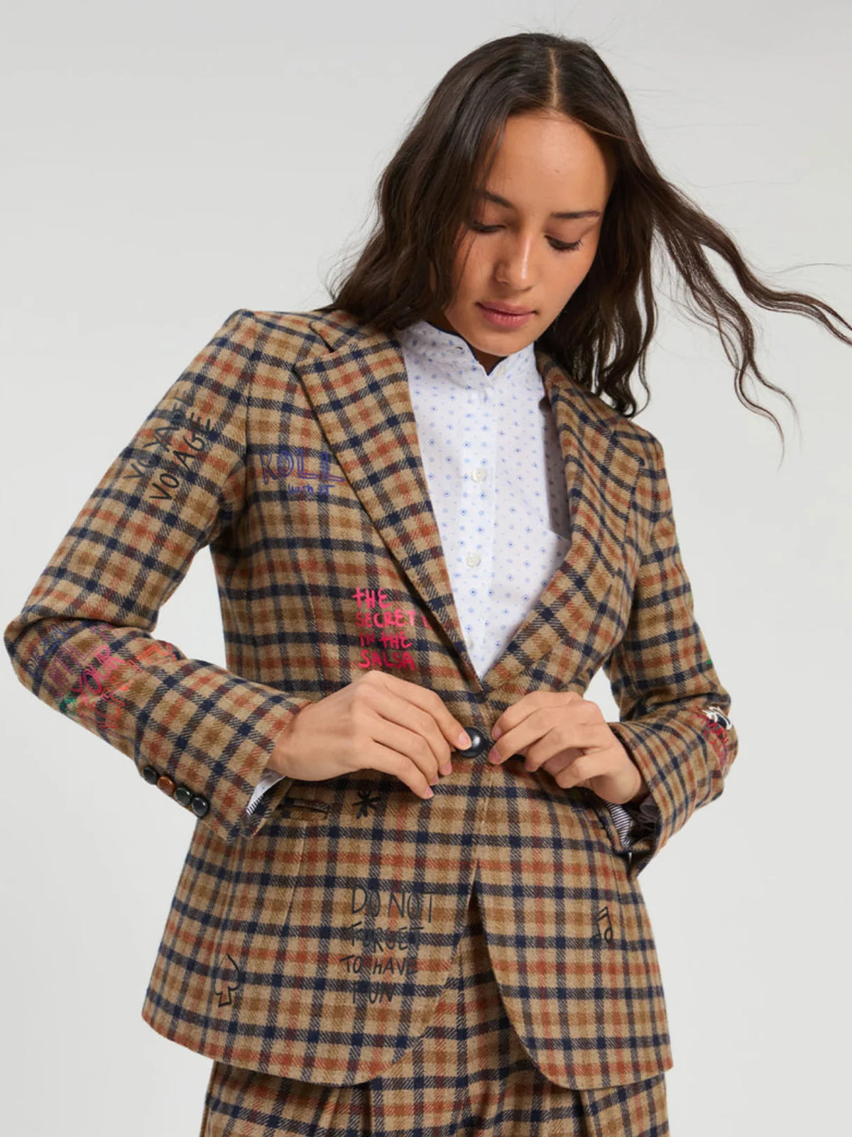 Plaid Blazer with Print
