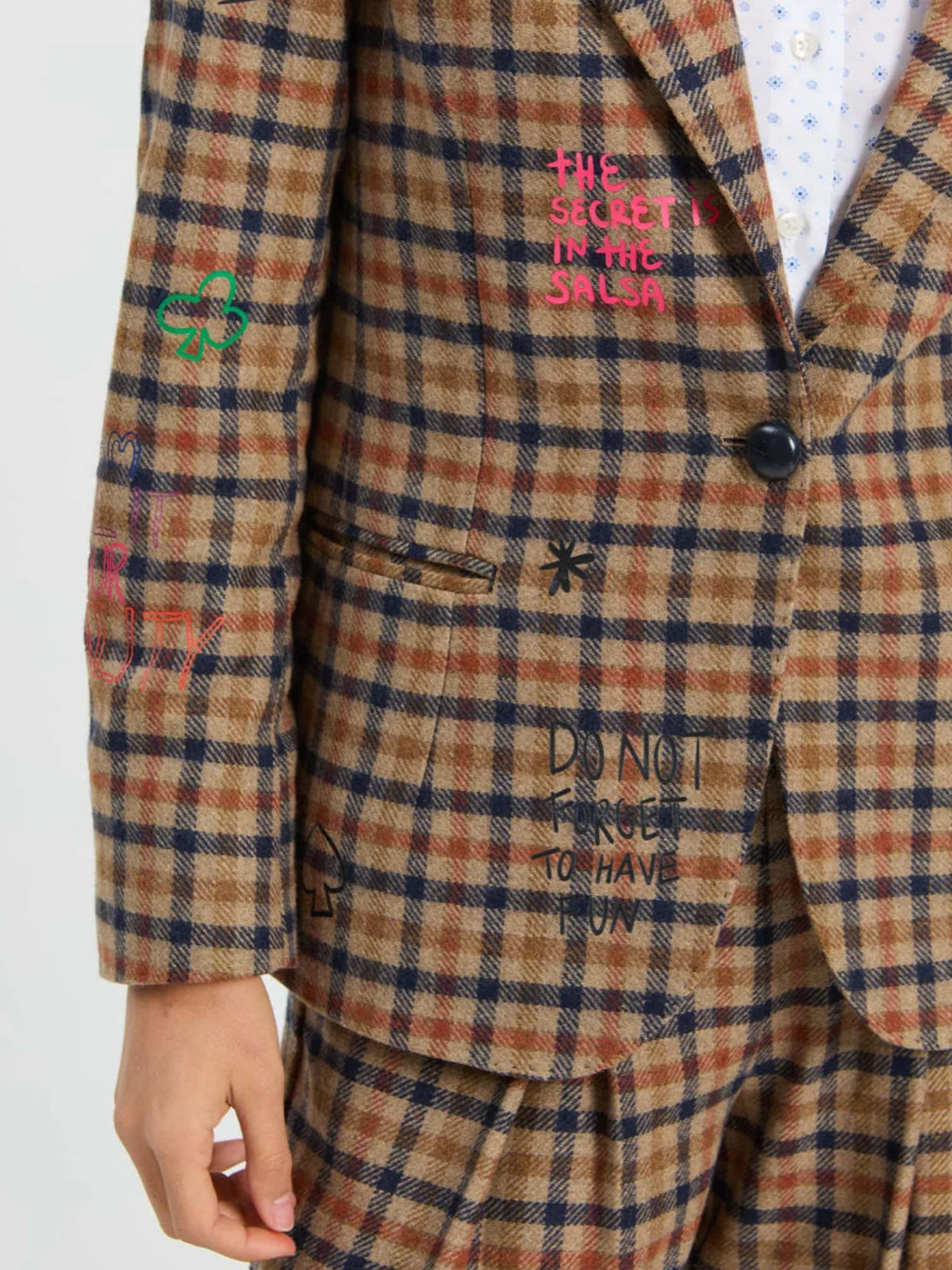 Plaid Blazer with Print