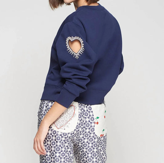 Navy Sweatshirt with Heart Cut Out