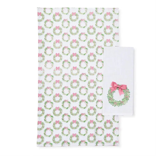 Hand Towels Christmas Wreath with Bows Set of 2