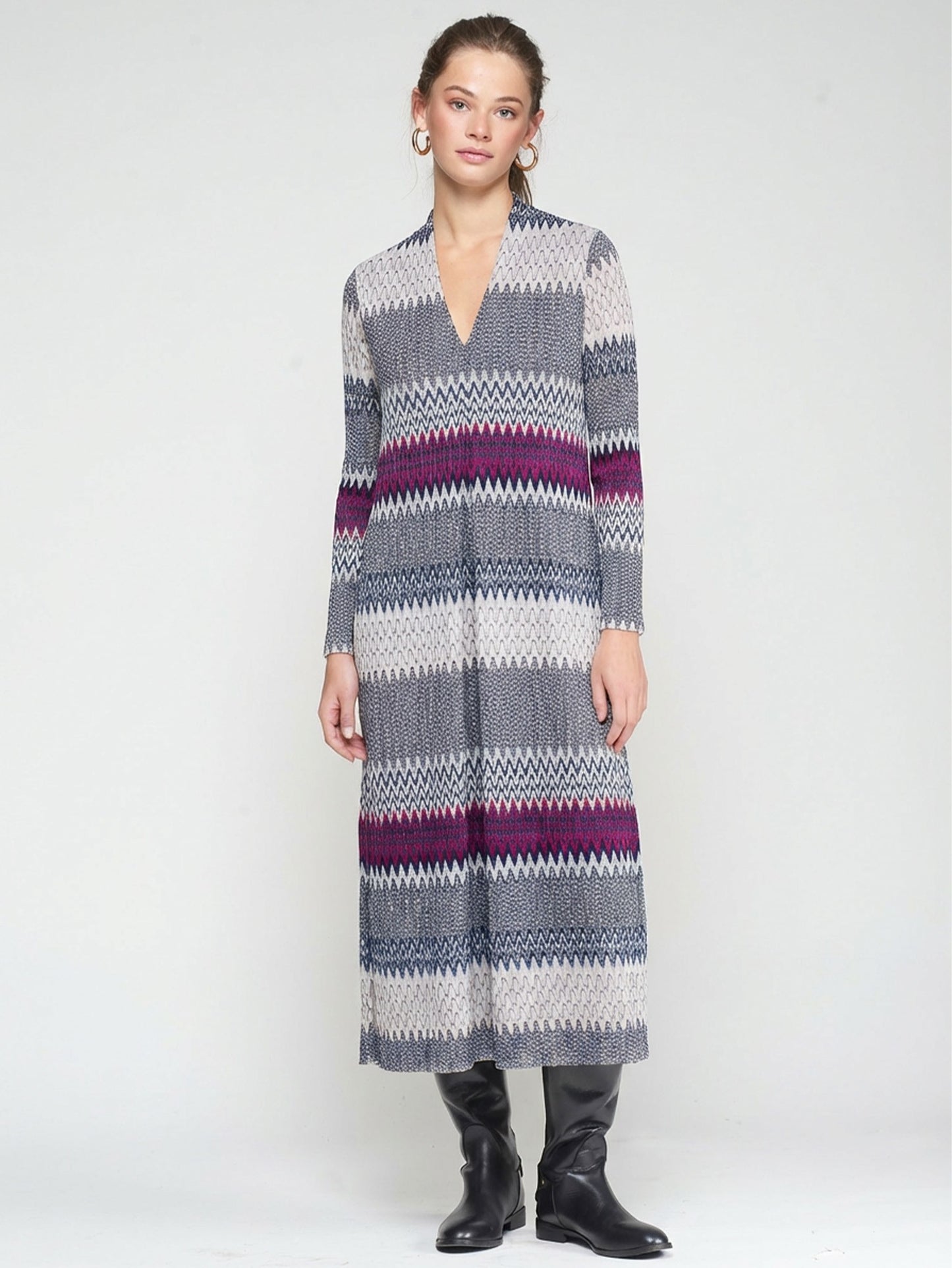 NAVY LUREX JACQUARD DRESS