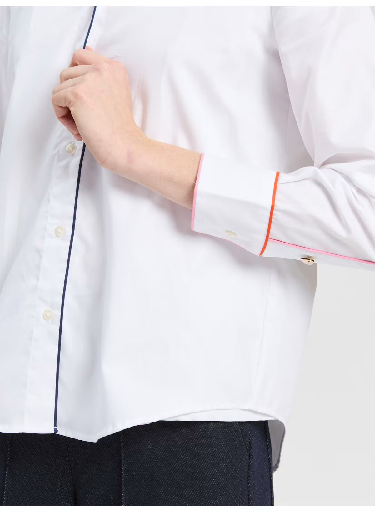 White Contrast Trim Blouse