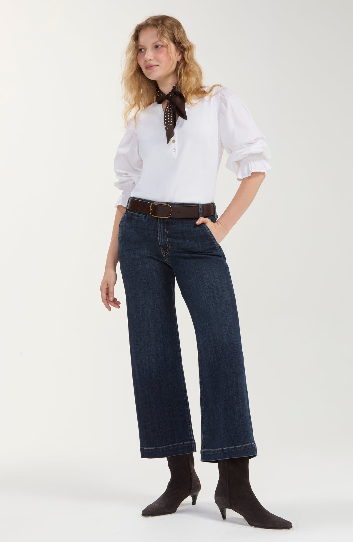 3/4 sleeve White Blouse with Smocking