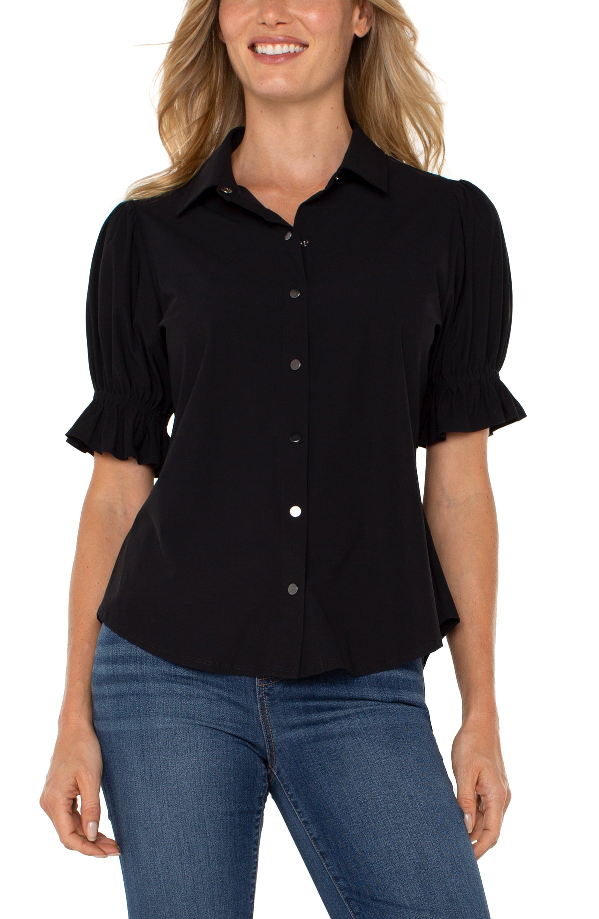 Black Snap Short Sleeve Top