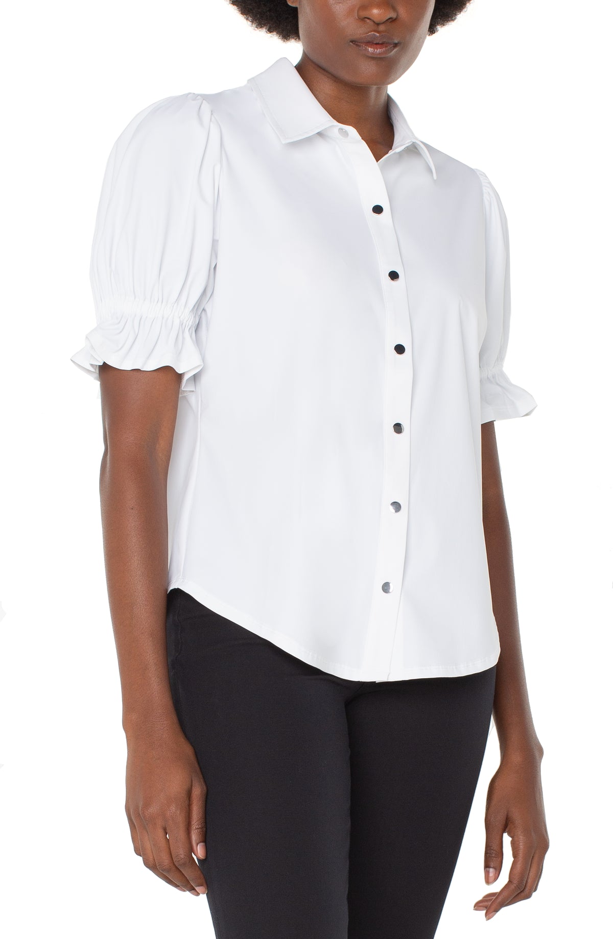 White Snap Short Sleeve Blouse