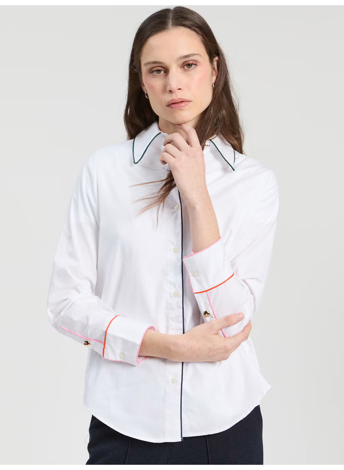 White Contrast Trim Blouse